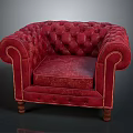 Red Leather Single Seater Sofa With Tufted Design Rolled Arms And Brass Nailhead Trim