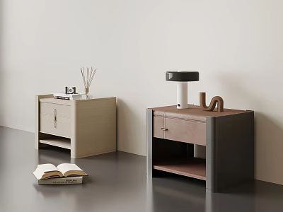 Contemporary Bedside Tables With Drawer Open Shelf Table Lamp Aromatherapy And Open Book 3d model