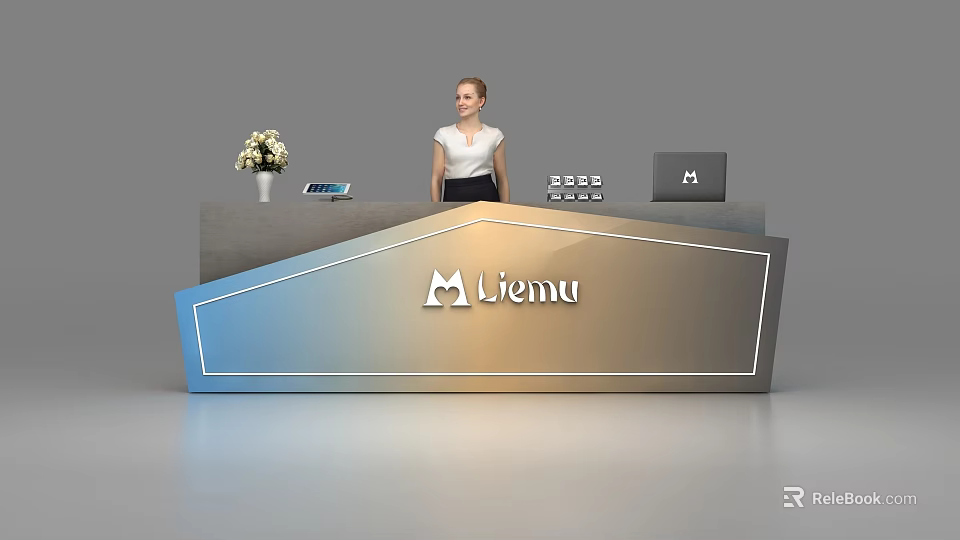 Modern Lienu Reception Desk With Receptionist Flower Vase Tablet Stylish Gradient Design 3d model 