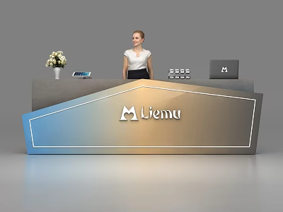 Modern Lienu Reception Desk With Receptionist Flower Vase Tablet Stylish Gradient Design 3d model
