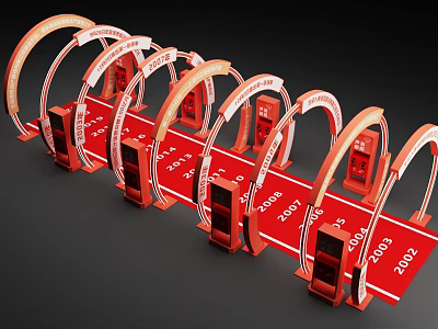 Multiple Red Arch Event Passage With Year Markers Arranged In A Row 3d model