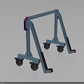 Industrial Mobile Metal Frame Structure With Wheels Red Components And Support Bars 3d model