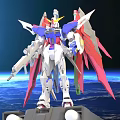 Detailed Gundam Model Figure With White Blue Red Colors And Winged Design In Space Background