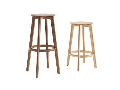Modern Wooden Bar Stools with Dark and Light Wood Finishes Round Seats and Tall Legs 3d model