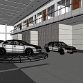 3D Model of Modern Car Showroom With Display Platform and Vehicles