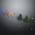 Colorful Christmas Trees and Green Pine Plants with Spiral Decorations Star Toppers and String Lights