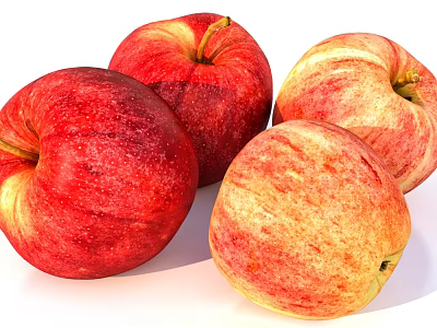 Fresh Ripe Red and Yellow Apples Juicy Fruits on White Background 3d model