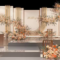 Elegant Wedding Floral Installation With Warm Flowers Golden Decor And Stage Setup