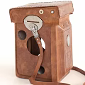 Rolleiflex Vintage Digital Camera With Twin Lens Design And Leather Case Different Angles