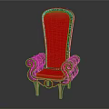Elegant Chair with Red Seat Backrest and Intricate Golden Frame Design