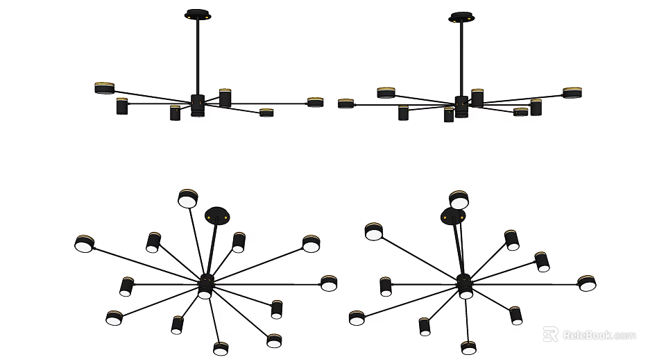Modern Branching Chandelier Design With Multiple Lights And Black Metal Frame For Home Decor 3d model 