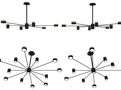 Modern Branching Chandelier Design With Multiple Lights And Black Metal Frame For Home Decor 3d model