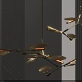 Modern Brass Chandelier With Multiple Arms And Warm Lighting In Dark Striped Wall Interior