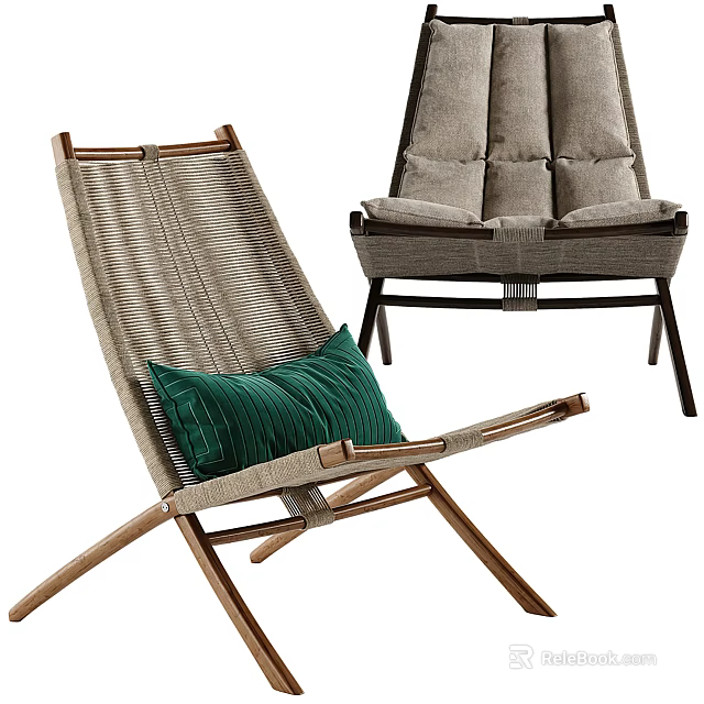 Modern Comfortable Leisure Chairs With Wooden Frame And Green Striped Cushion Design 3d model 
