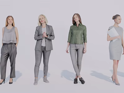 Four Women Wearing Stylish Outfits Standing Together In Fashionable Poses 3d model