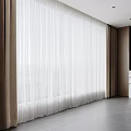 Elegant Modern Interior With White Sheer Curtains And Brown Thick Drapes