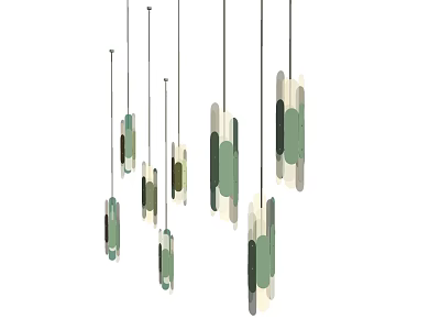 Modern Green and White Linear Pendant Lights in Elegant Hanging Design 3d model