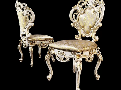 Elegant Ornate Carved Single Chair With Gold White Upholstered Seat Design 3d model