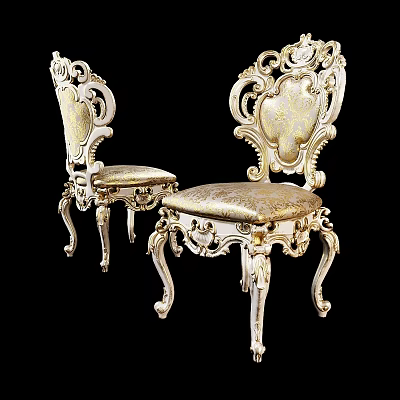 Elegant Ornate Carved Single Chair With Gold White Upholstered Seat Design 3d model