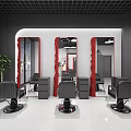 Modern Beauty Hair Salon Interior With Hexagonal Lights Red Mirrors And Barber Chairs