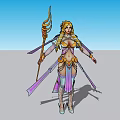 Game Movie Female Character In Gorgeous Outfit With Golden Ornaments Holding Staff Purple Ribbons