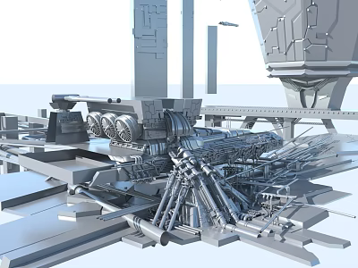 Detailed Industrial Mechanical Structure With Metal Components And Intricate Pipe Networks 3d model