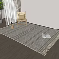 Light Colored Square Rug With Geometric Pattern Fringed Edges On Wooden Floor