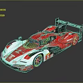 Red and White Race Car with Rear Wing Number 5 and Glossy Aerodynamic Design