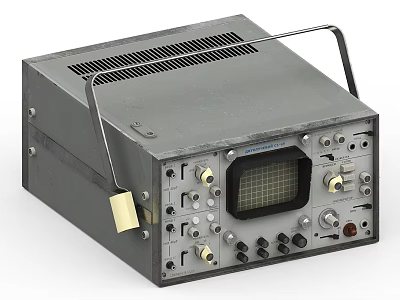 Vintage Industrial Electronic Equipment With Display Screen Knobs Connectors And Metal Handle 3d model