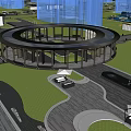 Residential Landscape Design With Circular Structure Green Lawn Pathways And Pedestrian Areas