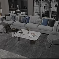 Modern Gray L Shaped Sofa and Coffee Table Set with Decorative Items Accent Chair and Rug