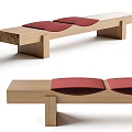 Modern Wooden Bench With Red Cushioned Seats And Simple Home Furniture Design