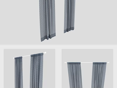 Elegant Gray Curtains With Modern Fabric Design For Home Window Rod 3d model
