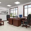 Bright Modern Office Interior Design With Wooden Desk Ergonomic Chairs Large Windows And Landscape Painting