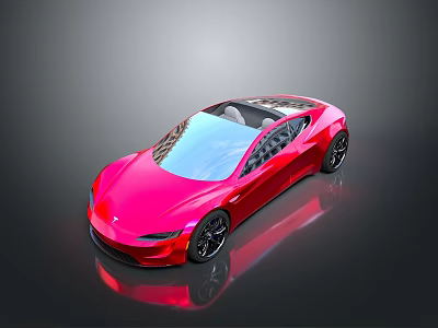 Pink Convertible Sports Car Featuring Transparent Roof Sleek Body Black Wheels And Dark Background Reflection 3d model