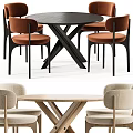 Modern Dining Table Set with Black and Light Wood Tables Brown Velvet and Beige Chairs
