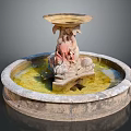 Classical Stone Fountain With Circular Base And Ornate Carved Pillar Topped With Shallow Basin