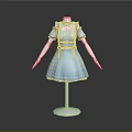 Light Blue Short Sleeve Dress on Mannequin with Belt and Layered Skirt Design