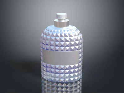 Stylish Transparent Liquid Container With Diamond Pattern Silver Cap And Label Area 3d model