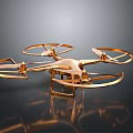 Golden Drone With Four Propellers Metallic Design Shiny Surface On Reflective Background 3d model