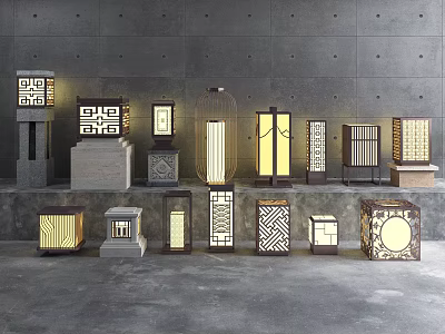 Various Decorative Outdoor Lights With Different Shapes Geometric Patterns And Traditional Motifs 3d model