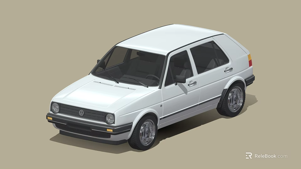 White Classic Volkswagen Hatchback With Sleek Body And Alloy Wheels 3d model 