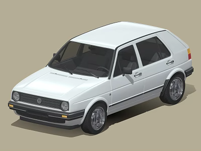 White Classic Volkswagen Hatchback With Sleek Body And Alloy Wheels 3d model
