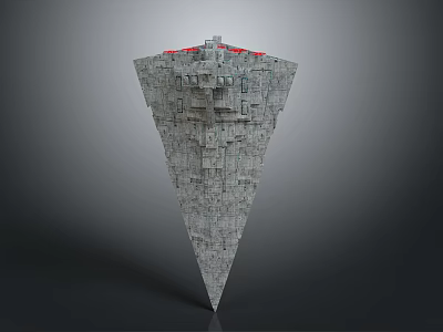 Massive Triangular Spaceship with Intricate Surface Details and Red Accents in Cosmic Exploration 3d model