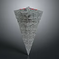 Massive Triangular Spaceship with Intricate Surface Details and Red Accents in Cosmic Exploration