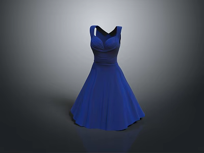 Stylish Dark Blue Sleeveless Dress With Cinched Waist And A Line Skirt For Daily Wear 3d model