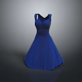 Stylish Dark Blue Sleeveless Dress With Cinched Waist And A Line Skirt For Daily Wear