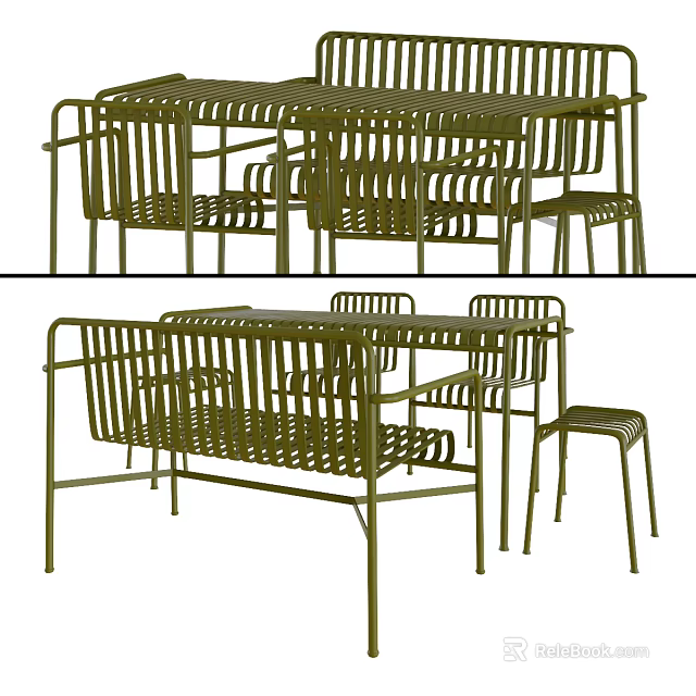 Modern Metal Table and Chair Set With Slatted Design For Interior Use 3d model 