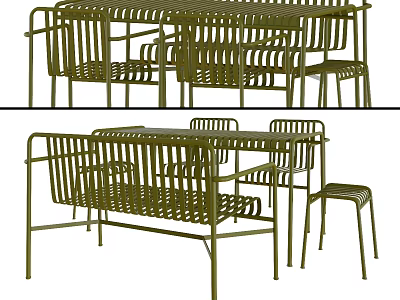 Modern Metal Table and Chair Set With Slatted Design For Interior Use 3d model