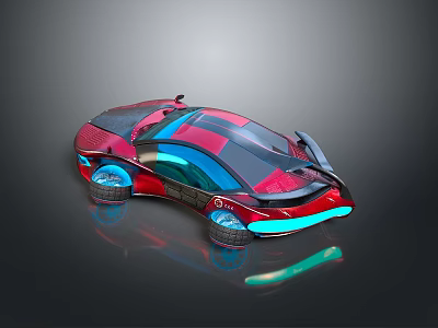 Futuristic Red Blue Car Design With Streamlined Body Transparent Roof And Illuminated Wheels 3d model